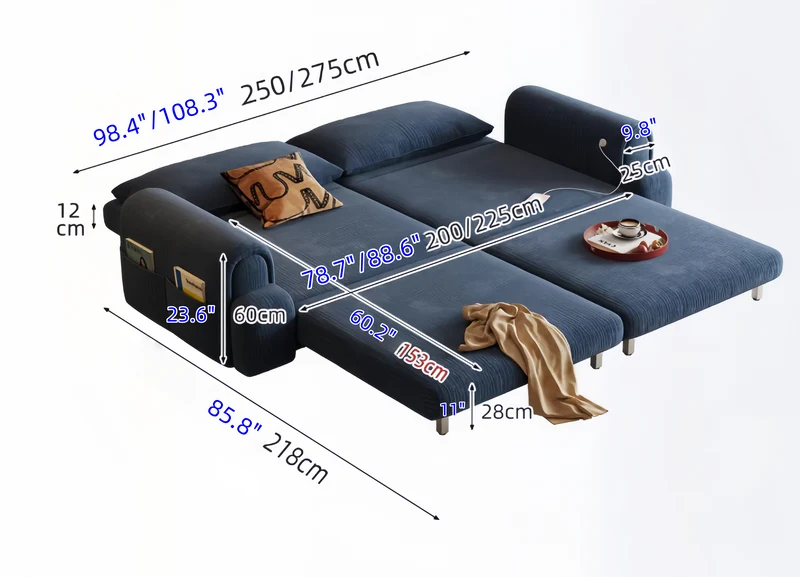 Canapé-lit convertible 4 en 1 en tissu chenille couleur crème