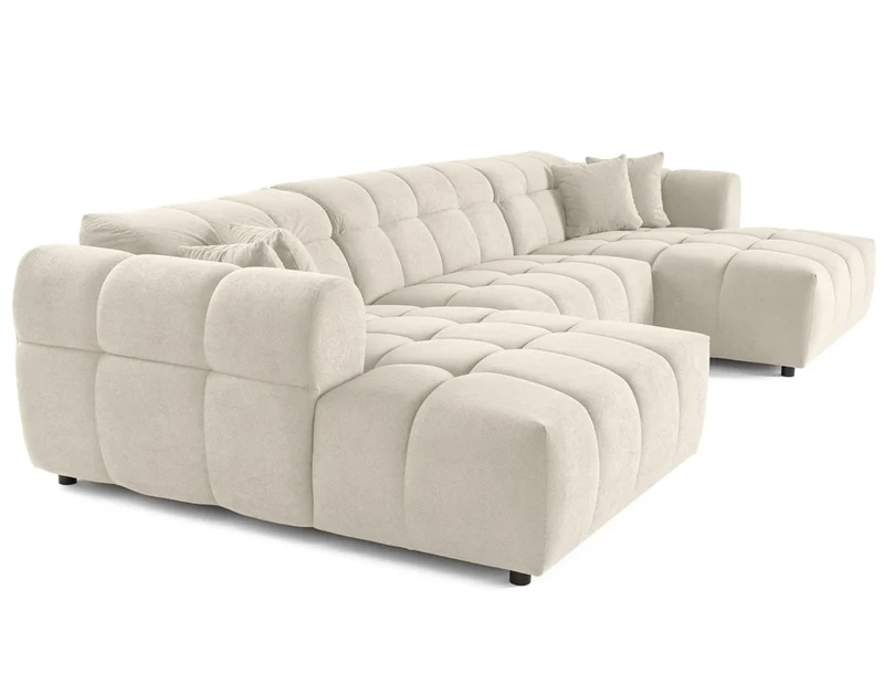 Canapé panoramique BESTMOBILIER 7 places en tissu beige RAY