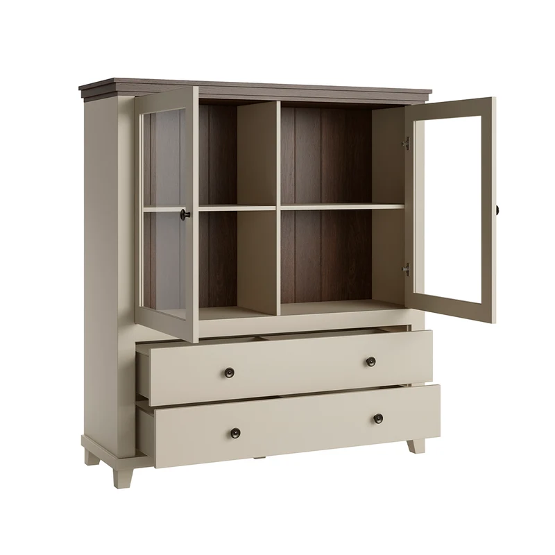 Vaisselier 2 portes 2 tiroirs Martin Beige et Bois
