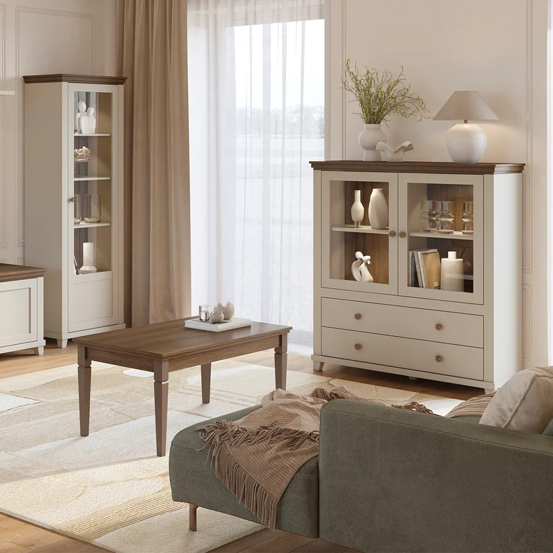 Vaisselier 2 portes 2 tiroirs Martin Beige et Bois