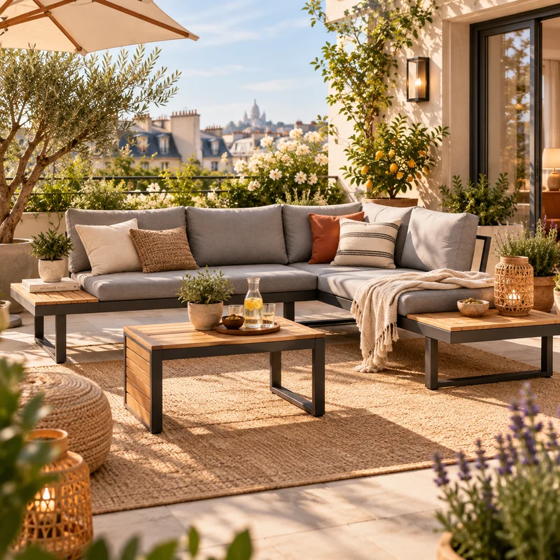 Salon de jardin 4 places DCB GARDEN Tokyo en bois d'acacia et aluminium gris anthracite