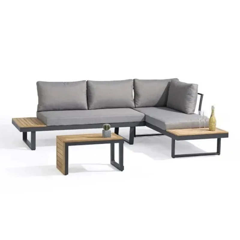Salon de jardin 4 places DCB GARDEN Tokyo en bois d'acacia et aluminium gris anthracite