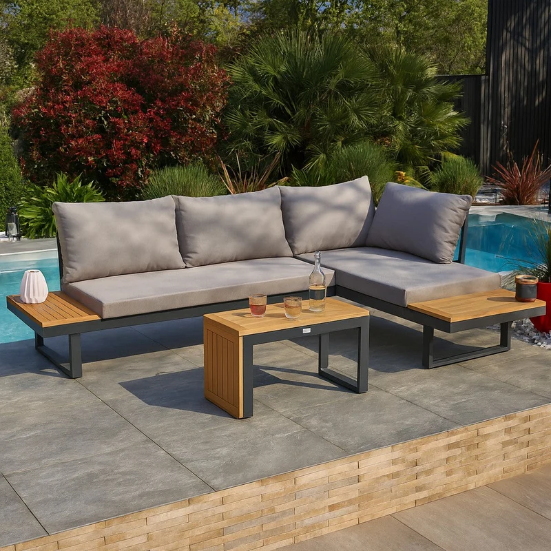 Salon de jardin 4 places DCB GARDEN Tokyo en bois d'acacia et aluminium gris anthracite