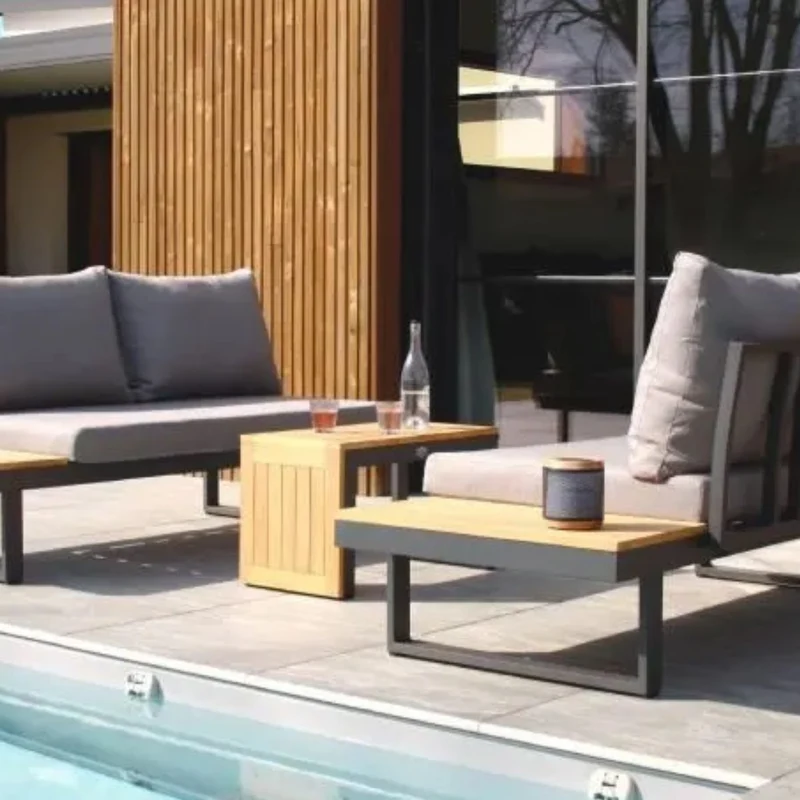 Salon de jardin 4 places DCB GARDEN Tokyo en bois d'acacia et aluminium gris anthracite