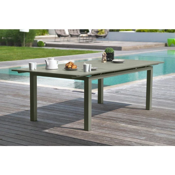 Table de jardin DCB GARDEN 10 places en aluminium kaki 180/240x100 cm avec rallonge automatique