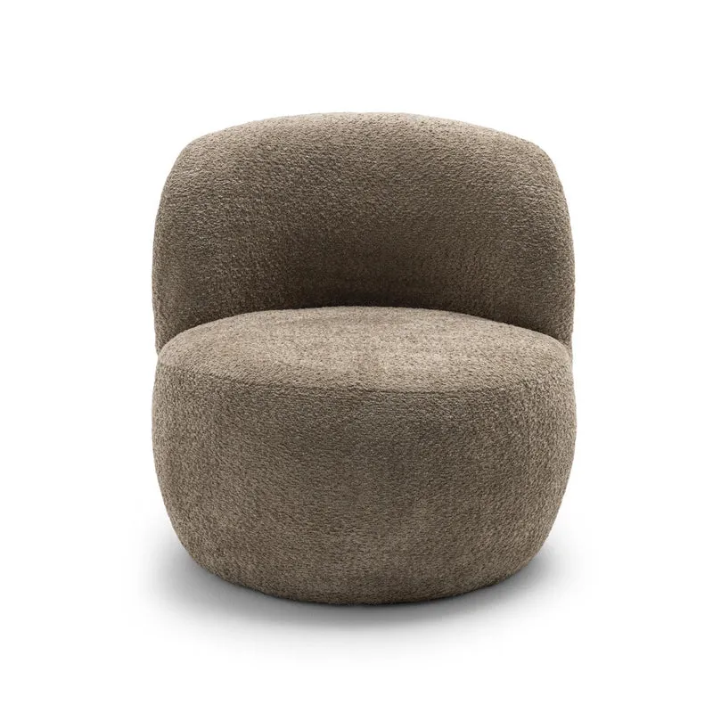 Fauteuil DRAWER Mo rond en tissu bouclette taupe