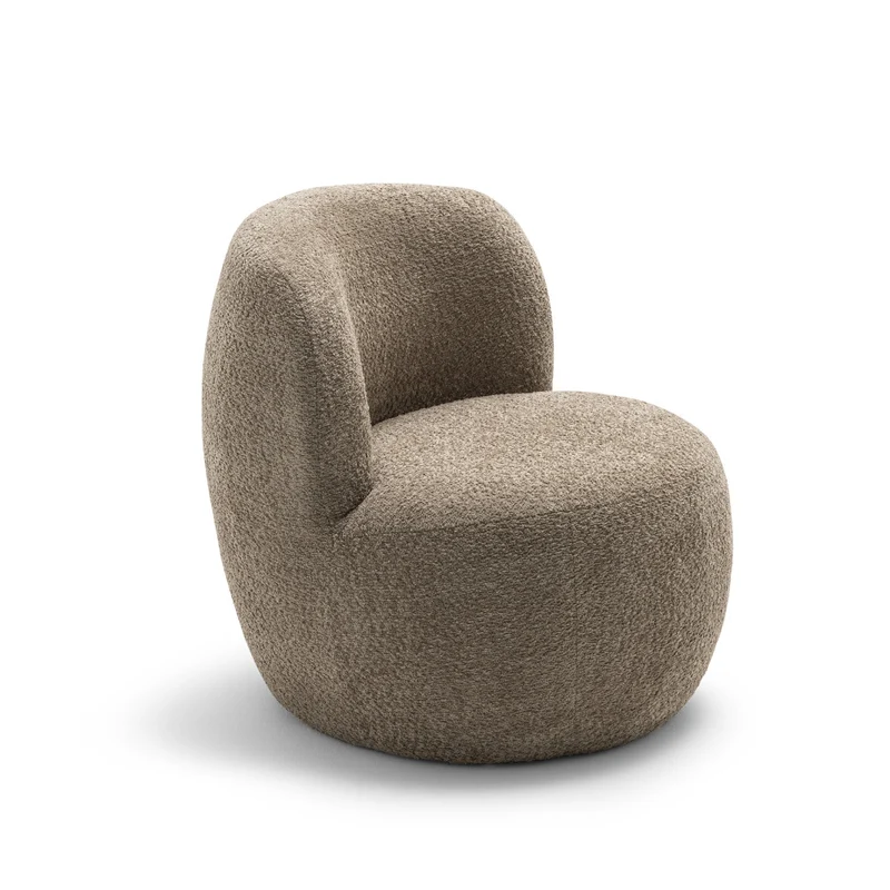 Fauteuil DRAWER Mo rond en tissu bouclette taupe