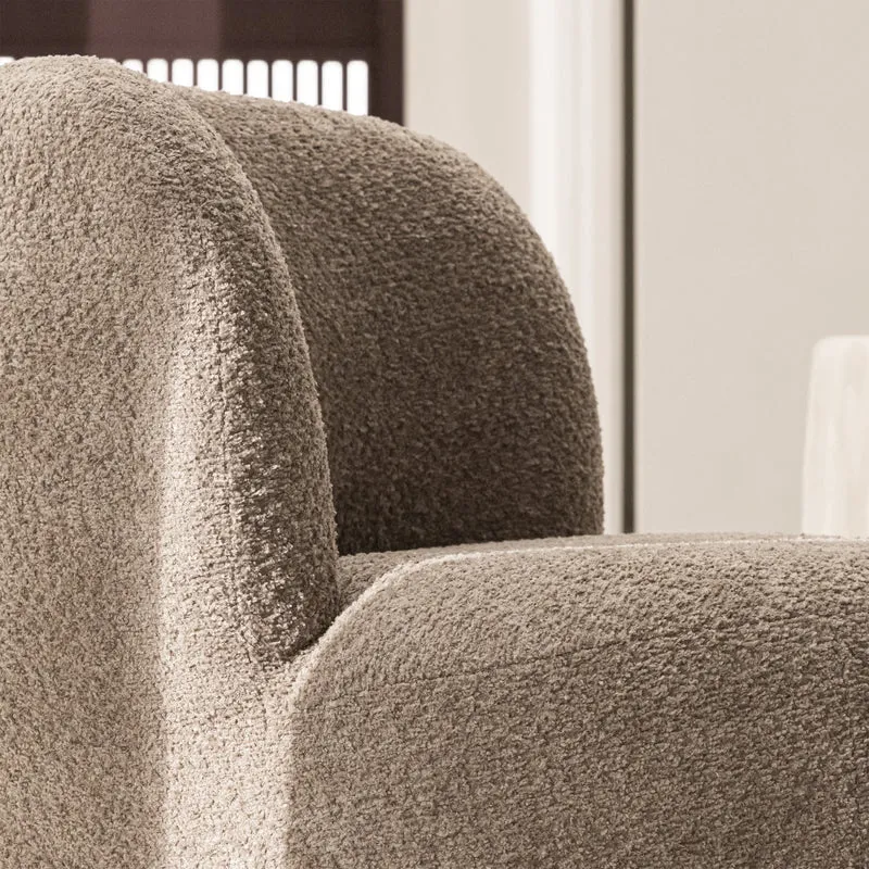 Fauteuil DRAWER Mo rond en tissu bouclette taupe