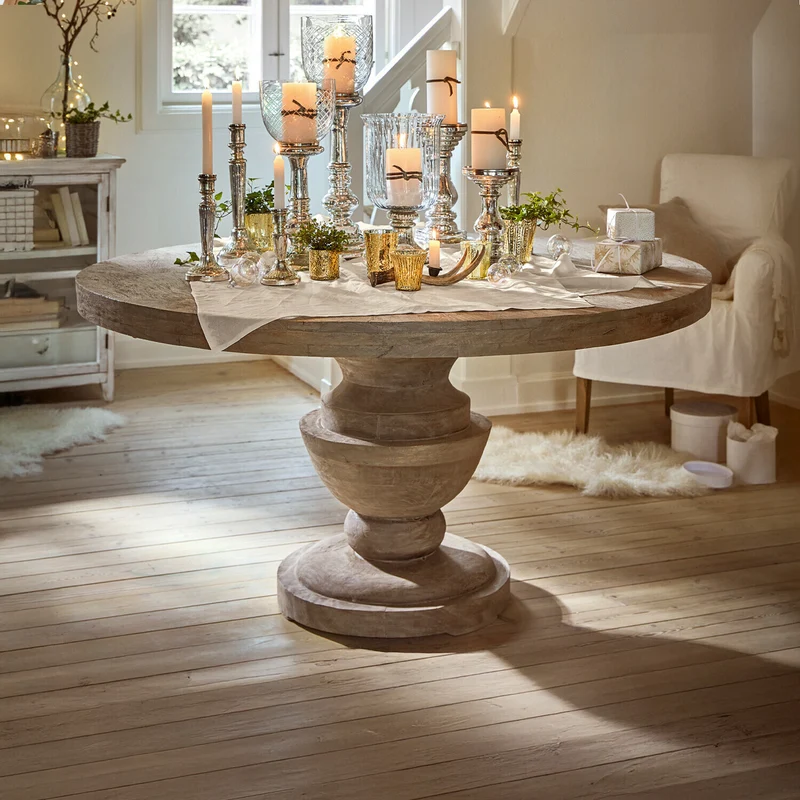 Table ronde LOBERON Retonfey en bois massif marron vieilli