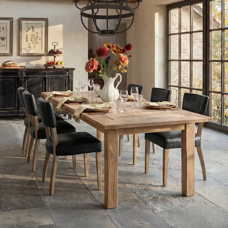 Table à manger extensible LOBERON Amherst en bois de pin + 2 bancs