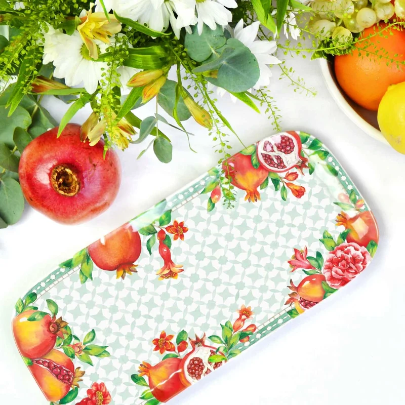Plat à cake long rectangulaire en mélamine grenade - 37,5 cm
