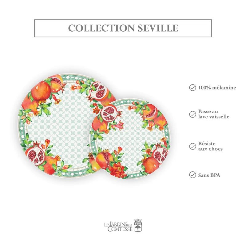 Grande assiette plate en mélamine grenade - Ø 28 cm