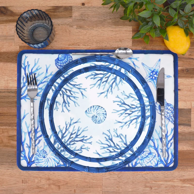 Set de table rectangulaire (40 x 30 cm) corail - Lot de 6