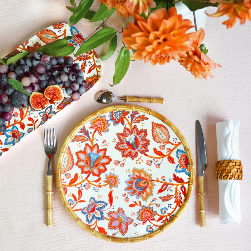 Grande assiette plate en mélamine fleurie - Ø 28 cm