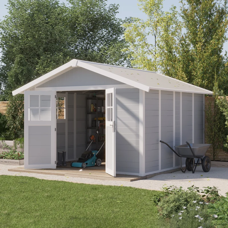 Abri de jardin 11 m² gris clair Déco
