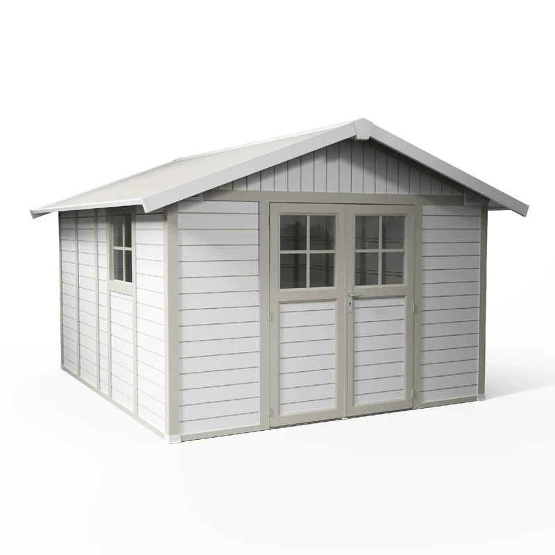 Abri de jardin 11 m² blanc-gris_vert Déco