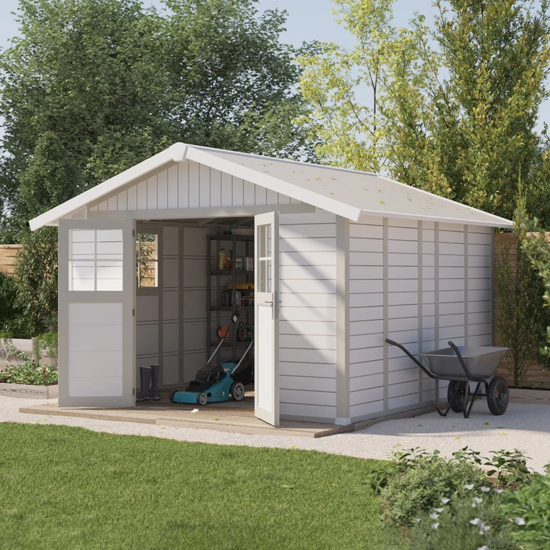 Abri de jardin 11 m² blanc-gris_vert Déco
