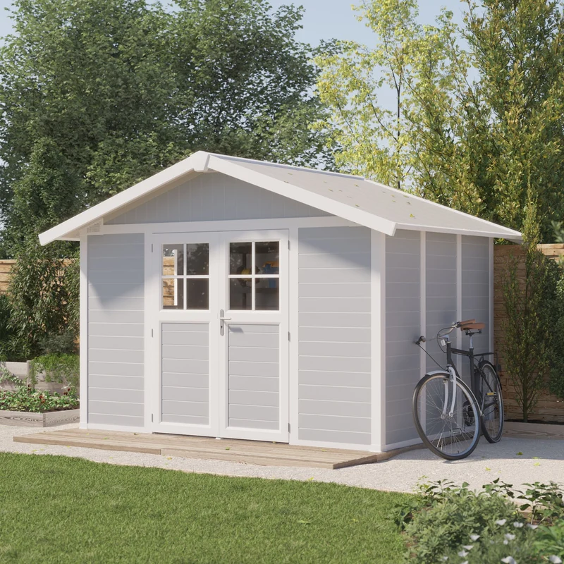 Abri de jardin 7,5 m² gris clair Déco