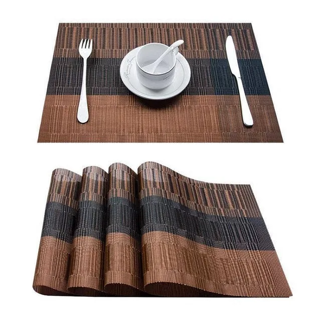 Set de Table en Plastique Rigide de Design Rectangulaire Marron Noir Haute Qualité (4 Pièces)