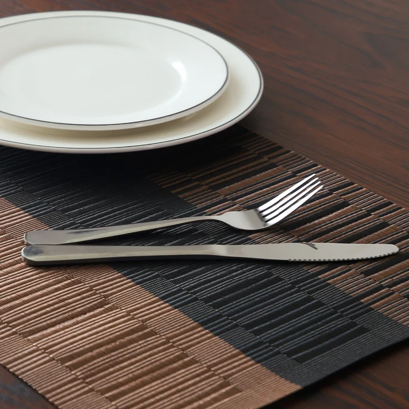 Set de Table en Plastique Rigide de Design Rectangulaire Marron Noir Haute Qualité (4 Pièces)