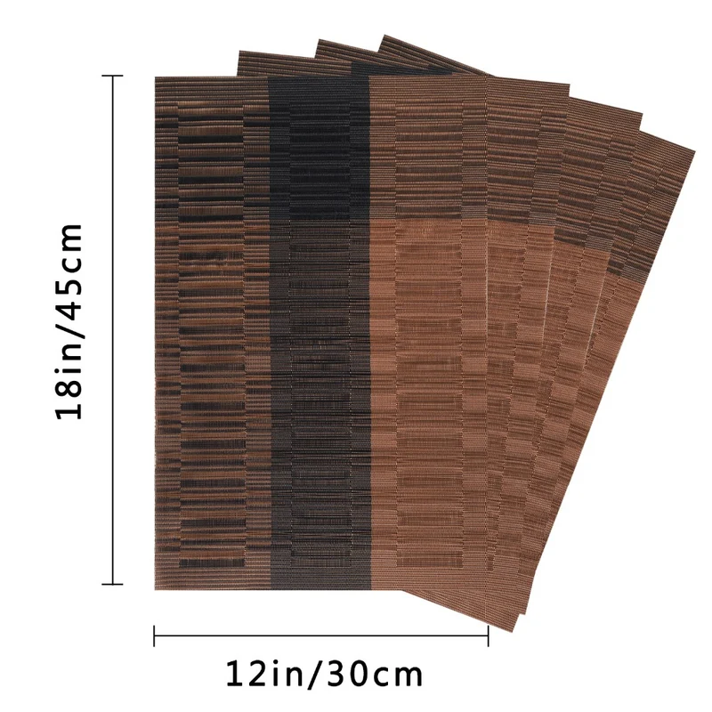 Set de Table en Plastique Rigide de Design Rectangulaire Marron Noir Haute Qualité (4 Pièces)