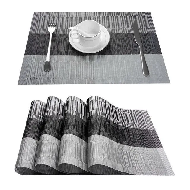 Set de Table en Plastique Rigide de Design Noir Gris Foncé Rectangulaire Haute Qualité (4 Pièces)