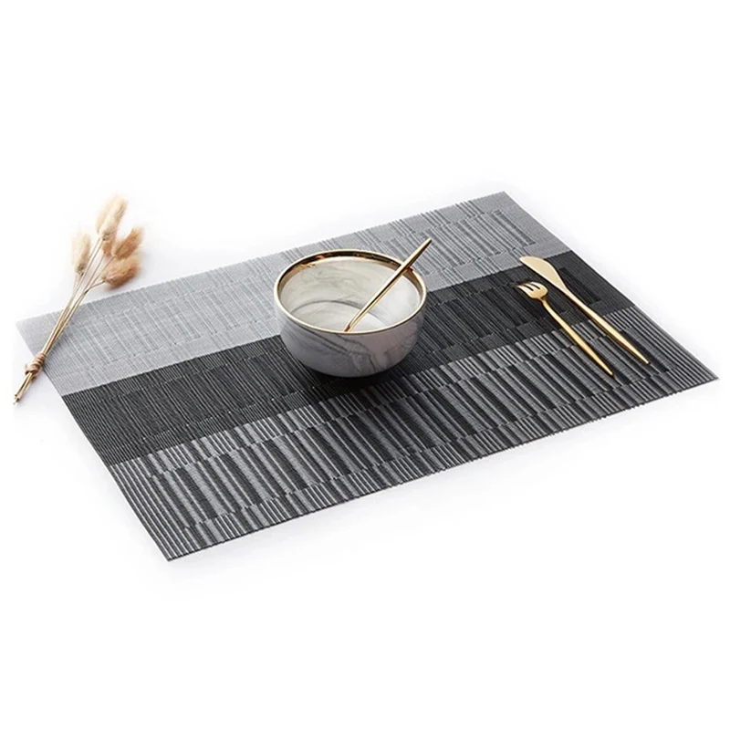 Set de Table en Plastique Rigide de Design Noir Gris Foncé Rectangulaire Haute Qualité (4 Pièces)