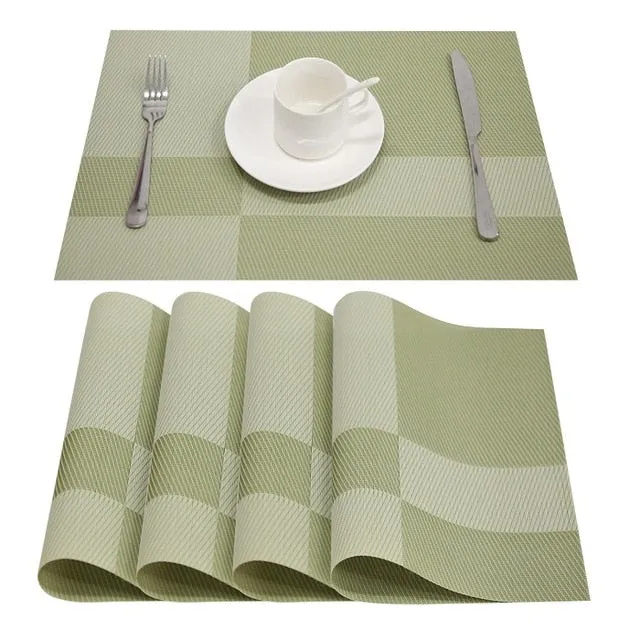 Set de Table en Plastique Rigide de Design Rectangulaire Vert Beige Haute Qualité (4 Pièces)