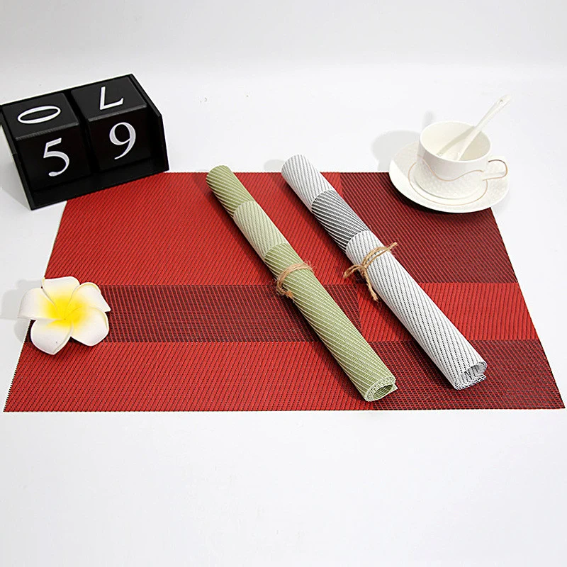Set de Table en Plastique Rigide de Design Rectangulaire Vert Beige Haute Qualité (4 Pièces)
