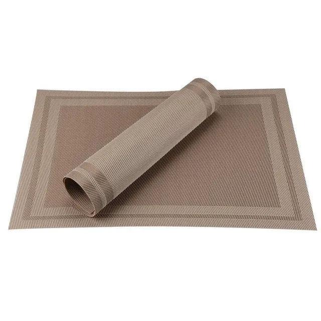 Set de Table en Plastique Rigide de Design Rectangulaire Beige Marron Café Haute Qualité (4 Pièces)