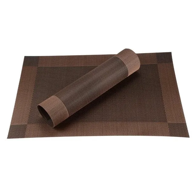 Set de Table en Plastique Rigide de Design Rectangulaire Marron Foncé Haute Qualité (4 Pièces)