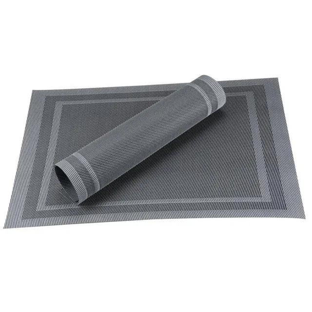 Set de Table en Plastique Rigide de Design Rectangulaire Gris Argent Haute Qualité (4 Pièces)