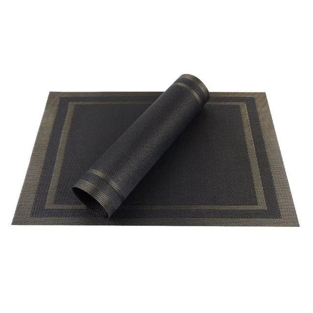 Set de Table en Plastique Rigide de Design Rectangulaire Noir Haute Qualité (4 Pièces)
