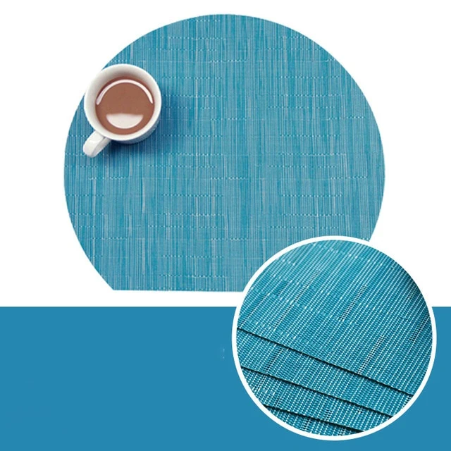 Set de Table Rond Coupé Style Bambou Bleu Turquoise en Plastique Vinyl
