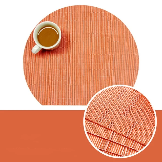 Set de Table Rond Coupé Style Bambou Orange en Plastique Vinyl