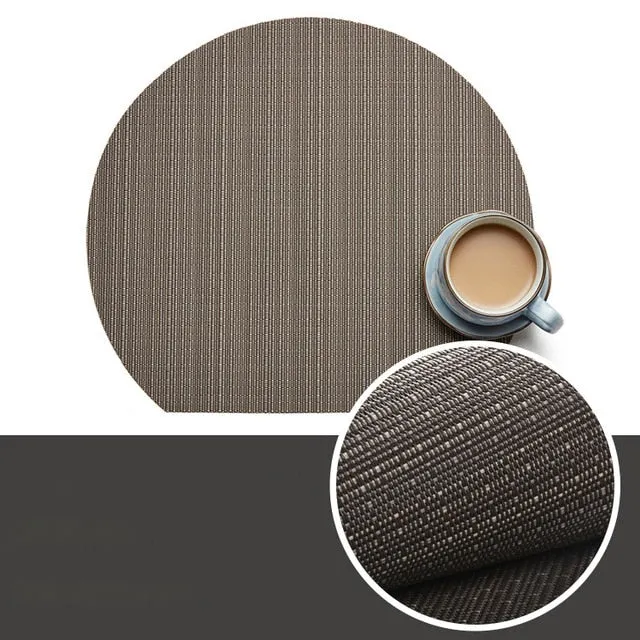 Set de Table Rond Coupé Style Bambou Marron Noir en Plastique Vinyl