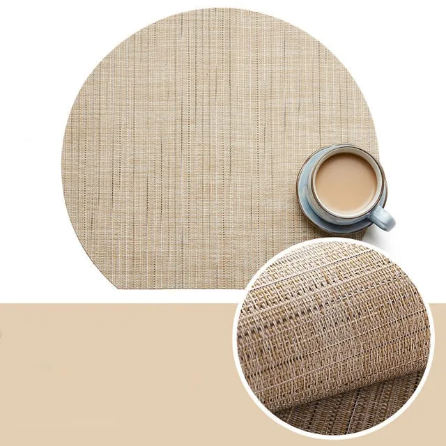Set de Table Rond Coupé Style Bambou Beige en Plastique Vinyl