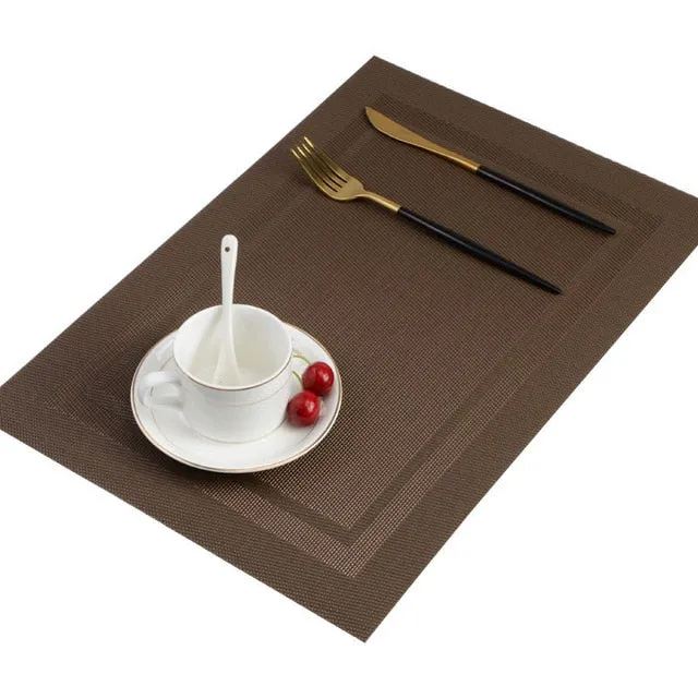 Set de Table Plastique Rectangulaire Doré Marron Foncé (6 Pièces)