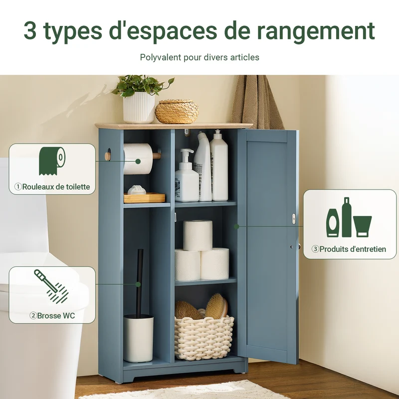 SoBuy BZR189-HG Meuble de Rangement Salle de Bain Armoire Porte-Papier Toilette Porte Brosse WC avec 1 Porte
