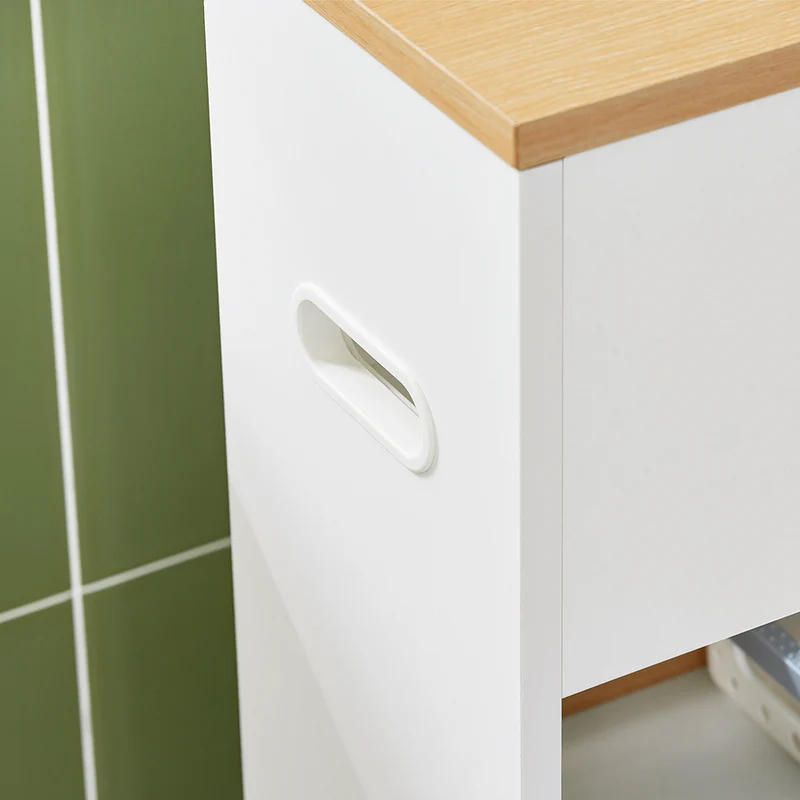 SoBuy BZR190-WN Support Papier Toilette Armoire Porte-Papier Toilette Porte Brosse WC Meuble de Salle de Bain sur roulettes