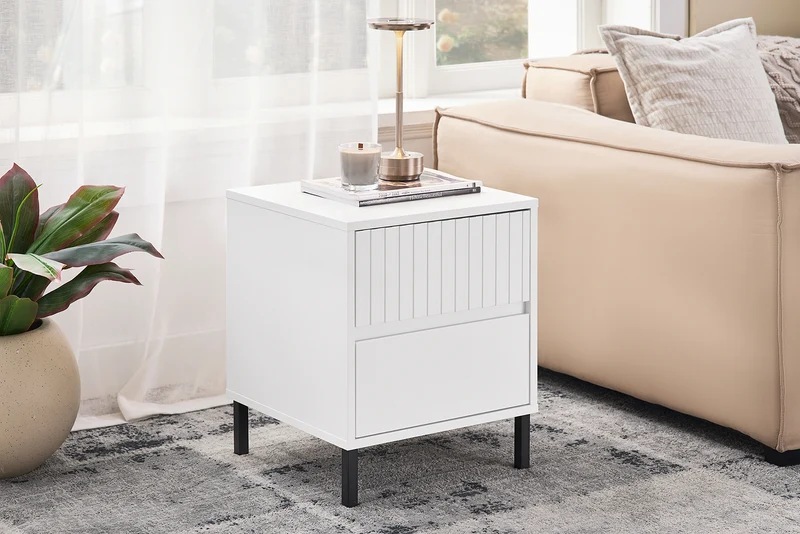 SoBuy FBT157-W Bout de Canapé Table de Chevet Table de Nuit Table d'Appoint Table Basse avec 2 Tiroirs pour Salon, Chambre ou Bureau, Pieds en Métal, L40 x P40 x H48 cm, Blanc