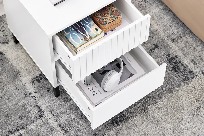 SoBuy FBT157-W Bout de Canapé Table de Chevet Table de Nuit Table d'Appoint Table Basse avec 2 Tiroirs pour Salon, Chambre ou Bureau, Pieds en Métal, L40 x P40 x H48 cm, Blanc
