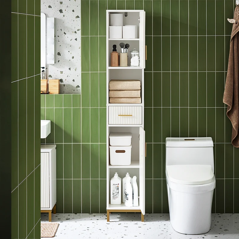 SoBuy BZR181-W Colonne Salle de Bain avec Tiroir et Poignées Métal, pour Salle de Bain et WC, Rangement Optimisé, Design Fonctionnel – L30×P30×H170 cm, Blanc