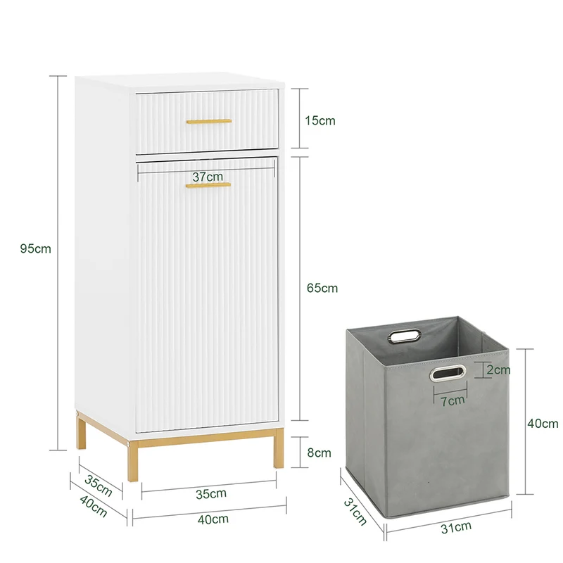 SoBuy BZR180-W Meuble Salle de Bain avec Panier à Linge, 1 Tiroir et 1 Panier Amovible, pour Salle de Bain et WC, Rangement Optimisé – L40×P40×H95 cm, Blanc