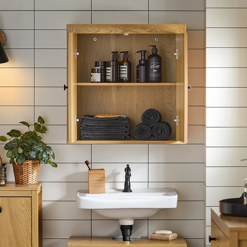 SoBuy BZR168-SN Armoire Murale, Placard de Rangement Suspendu Salle de Bain