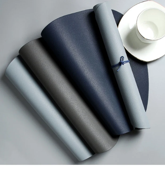 Set de Table Original Design Style Cuir Gris Clair Uni Rond Ovale Moderne