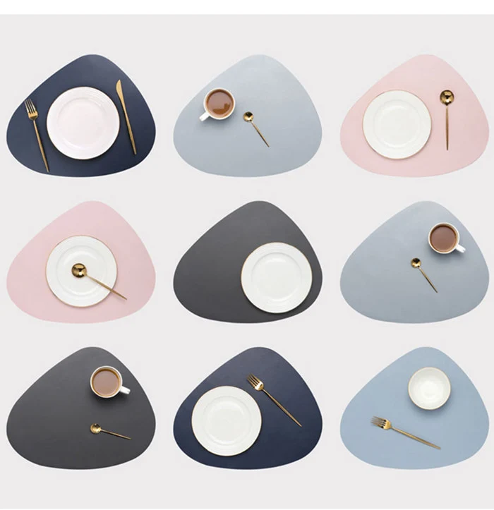 Set de Table Original Design Style Cuir Gris Clair Uni Rond Ovale Moderne
