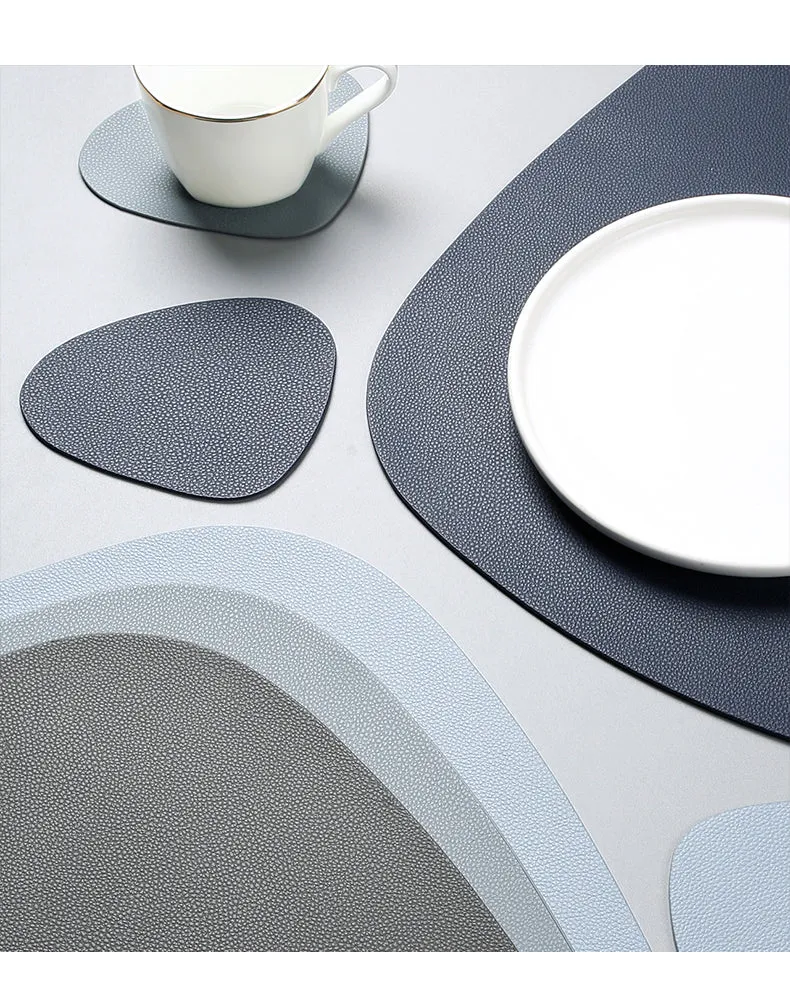 Set de Table Original Design Style Cuir Gris Clair Uni Rond Ovale Moderne