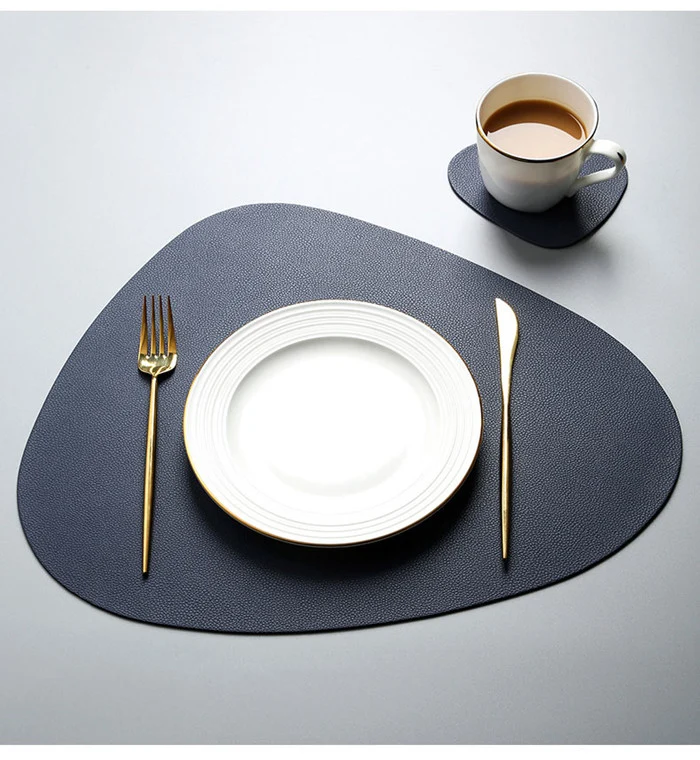 Set de Table Original Design Style Cuir Bleu Foncé Uni Rond Ovale Moderne