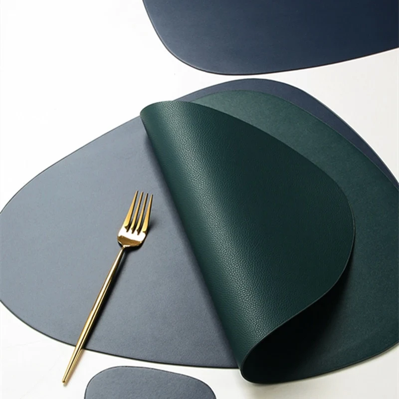 Set de Table Original Design Style Cuir Vert Foncé Uni Rond Ovale Moderne
